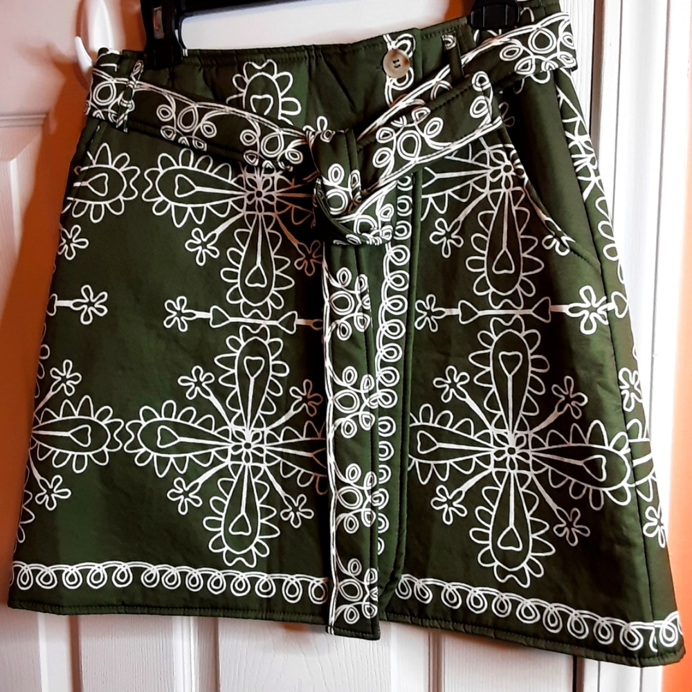 NWT Sunday Up Brand Boheme Printed Belted Wrap Skirt w/pockets